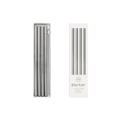 5" Silver Stainless Steel Straw